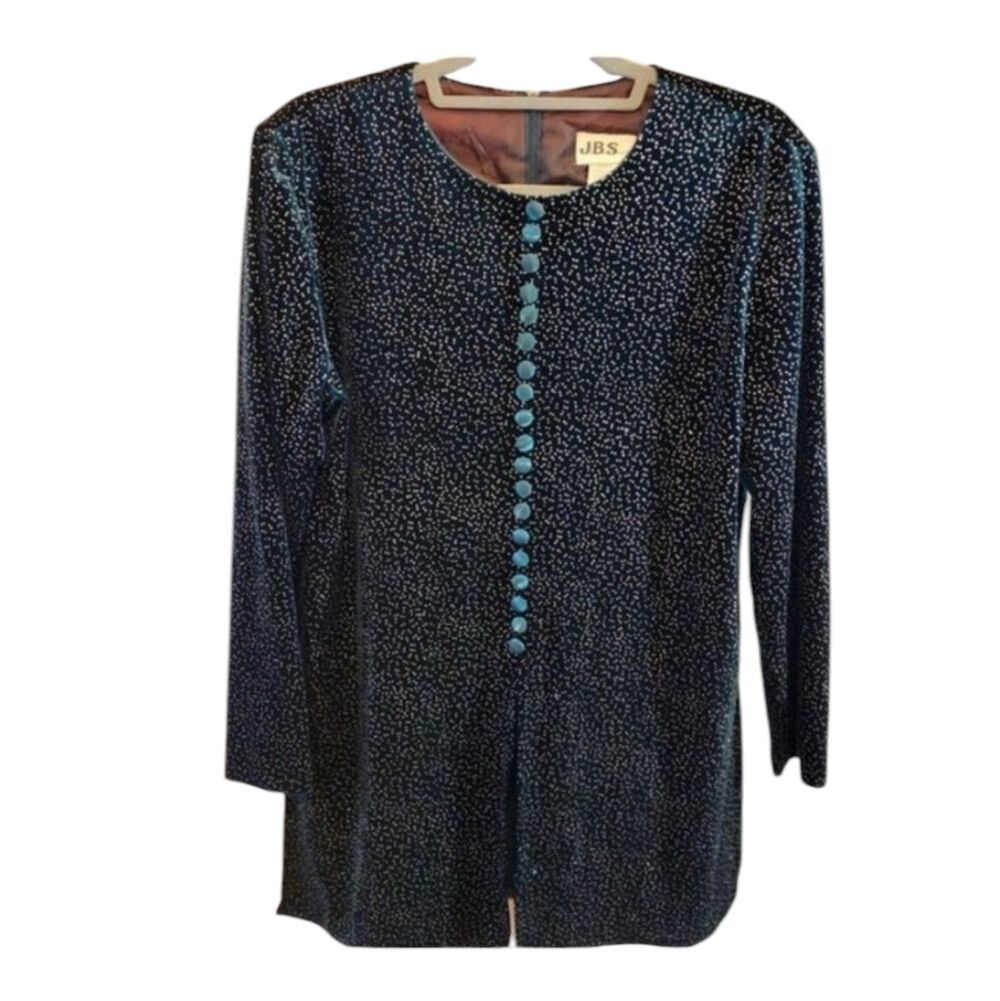 VINTAGE J.B.S. LTD. EVENING TOP DARK TEAL WITH WHITE DOTS SIZE 12 CLASSIC